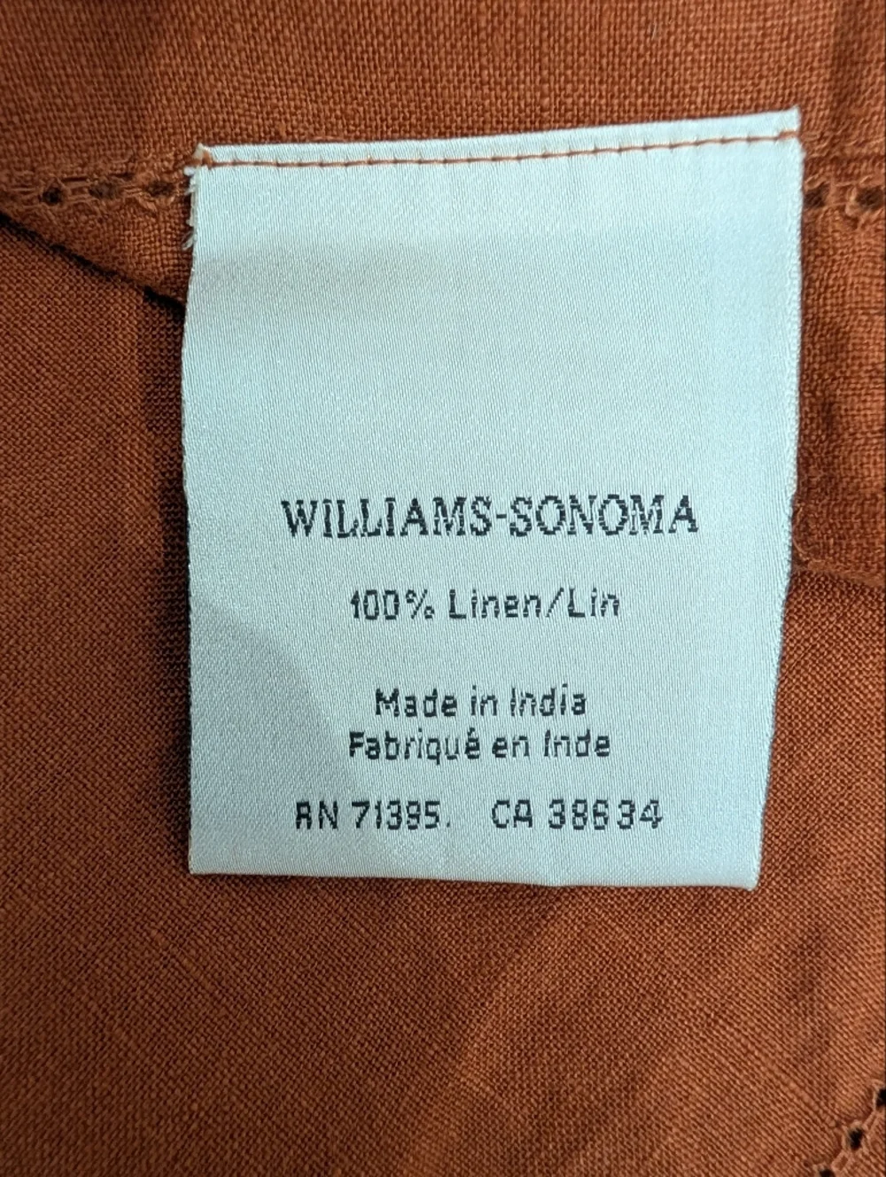 Williams Sonoma 100% Linen Terracotta Table Runner *16in x 108 in* Rustic Luxury